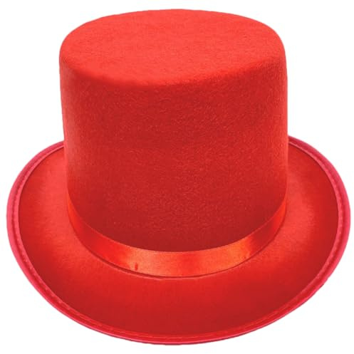 Dress Up Chapeau haut de forme de magicien pour femme et homme avec bords enroulés Costume Gentleman Top HippiesCap Photo Unisexe Chapeau de spectacle de scène, Rouge, L