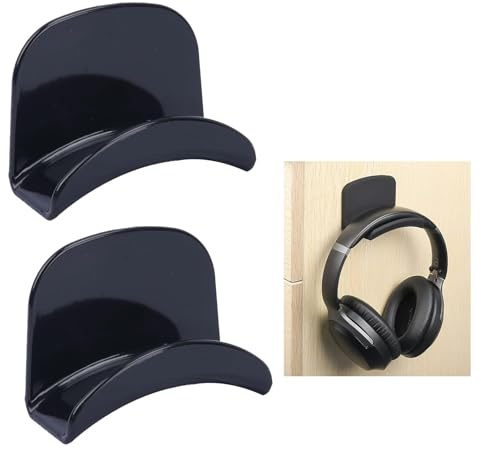 COEWUR Headphone Mount Hanger Holder, 2Pcs Strong Adhesive Universal Headset Hook Stand, Space Saving Gaming Headphone Holder for Desk Display, Controller up to 2.2lb, Black