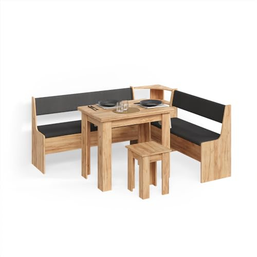Livinity Gruppo panca ad angolo Tiberio, Rovere dorato, 180 x 150 cm con tavolo