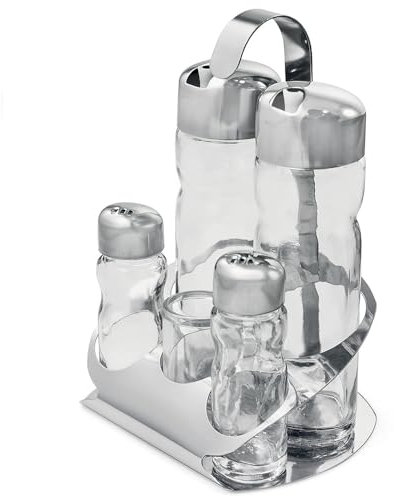Galileo Casa 2191195 Menage Huile/Vinaigre/Sel/Poivre, verre/métal, acier/argent