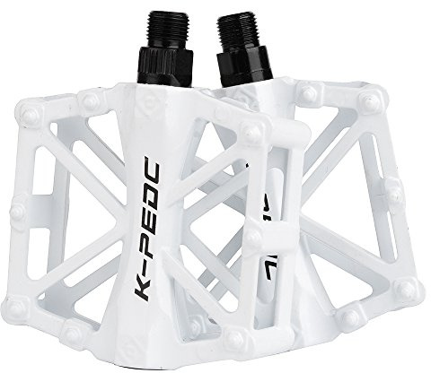 boruizhen Aluminium CNC Bike Pedals 9/16, Lightweight Mountain Road Bike Pedal with 16 Anti-Skid Pins Bicycle Pedals for MTB BMX (White)