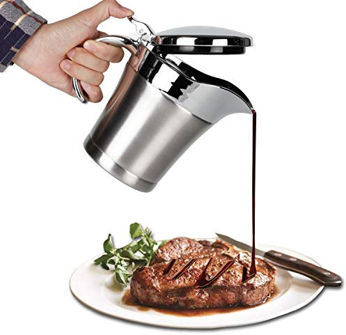 IAXSEE Gravy Boats, Gravy Warmer, Double Wall Stainless Steel Make, Creamer Pitcher and Caramel Sauce for Coffee, 16 oz Stainless Steel Pitcher (16 oz)