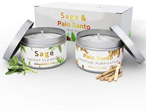 Chandelita Velas Aromáticas Grandes de Salvia Pura y Palo Santo para Bendición y Purificación de la Casa - Velas Decorativas - Velas Aromaticas Perfumadas - Candles - Relajación y Sanación de Chakras.
