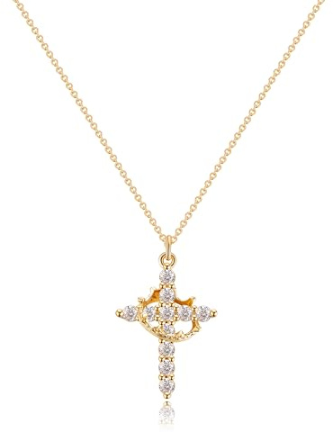 Tewiky Valentine Christian Gift Cross Necklace for women-14k Gold Plated/Silver Plated Pendant Necklaces Cute religious Trendy Necklace Baptism Jewelry for Women