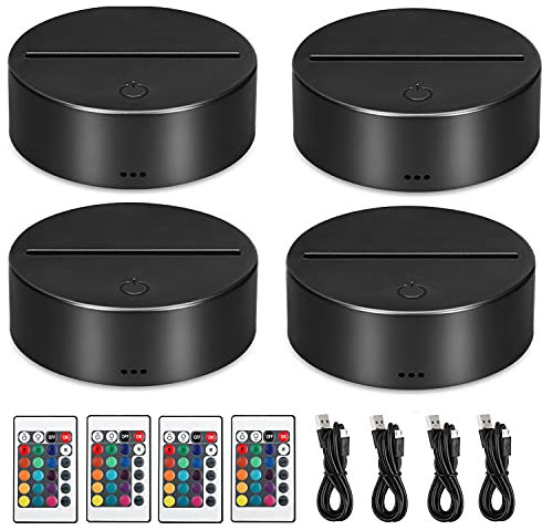 4er-Pack 3D-LED-Nachtlicht-Lampensockel mit Fernbedienung und USB-Kabel Einstellbarer 16-Farben-Lichtshow-Ausstellungsständer für Acryl und Plexiglas, dekorative Lichter für Room Shop Restaurant