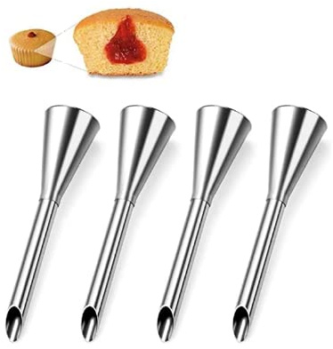4PCS Cream Icing Piping Nozzle Tip, Stainless Steel Long Puff Nozzle Tip Cream Filler Filling Cupcakes Doughnuts Pastry Tool