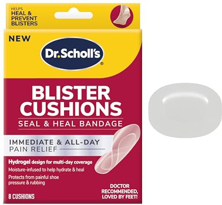 Dr. Scholl's Blister Cushions Seal & Heal Bandage with Hydrogel Technology, 8 ct // Immediate & All-Day Pain Relief, Thin, Flexible & Nearly Invisible, Moisture-Infused