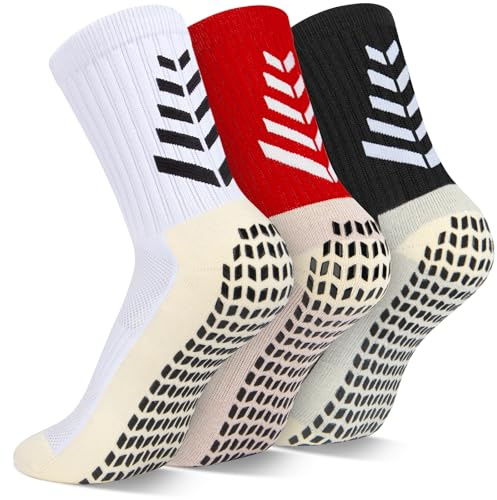 LUROON Calze Antiscivolo Calcio Uomo 37-46, 3 Paia Calzini Grip Calcio in Silicone Grip Anti Vesciche Calzini Sportivi Donna Traspirante Calze Antiscivolo Calcio per Ciclismo Trekking