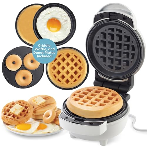 3 in 1 Mini Breakfast Maker- Make Mini Waffles, Donuts, Pancakes or Eggs