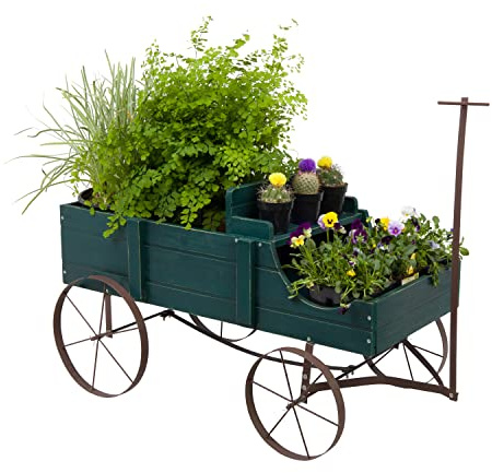 Shine Company Decorative Large Buckboard Wagon Garden Planter - Green