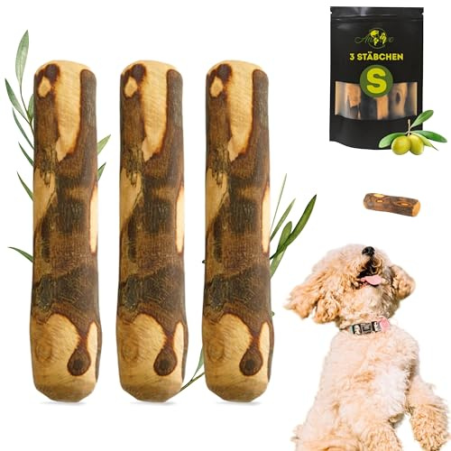 Anlolive | Set 3 Giochi da Masticare Naturali Taglia S 15 cm | Cani Piccoli | Legno d’Ulivo | Giocattolo Sicuro, Sano, Resistente | Cura dei Denti, Riduzione dell’Ansia, Rafforzamento della Mandibola