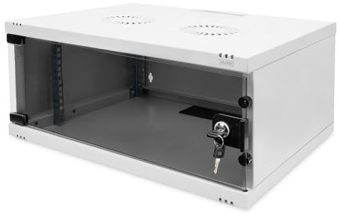 DIGITUS Armadio di rete - Rack 19 pollici 4 U - non montato - montaggio a parete - profondità 400 mm - Capacità di carico 60 kg - porta in vetro - serie SOHO - grigio