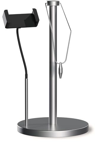 BUDYX. Portarrollos de Cocina 2 en 1 con Soporte para Móvil – Ideal para Recetas y Videollamadas – Acero Inoxidable y Antideslizante – Compatible con Rollo Grande. Soporte Papel Cocina. Porta Rollos