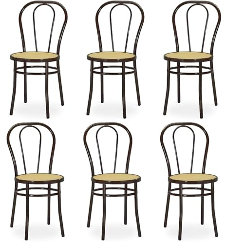 Tomaino - Chaise de cuisine en fer avec assise en paille - Ensemble de chaises de salle à manger Vienne (6, noir), Model Thonet