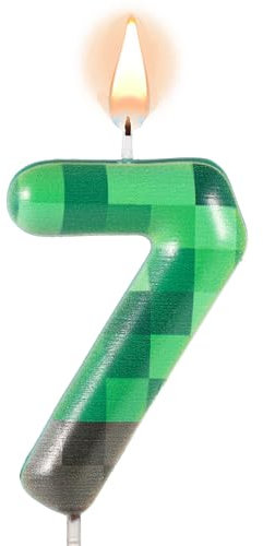 Lasuroa TNT Themed Birthday Candle for Cake - Green Number Pixel Dynamite TNT Cake Toppers for Wedding, Baby Shower, Video Game Party Supplies Decoration (Number 7)