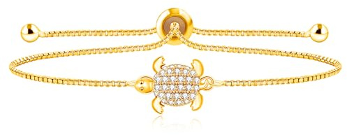 Vivaday Bracelet charm tortue pour femme – Bracelet délicat plaqué or avec fermoir Bolo réglable et joli élément tortue pour son anniversaire, Thanksgiving SJA4597
