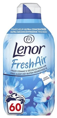 Lenor Fresh Air Adoucissant 60 Lavages, Parfum Fraîcheur Matinale, Protection Anti-Odeurs, Fraîcheur Ultra Concentrée, Fabriqué En France