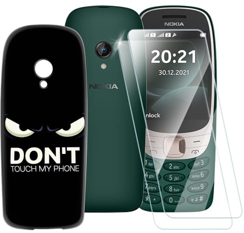 ESACMOT Don't Touch Pattern Case Compatible with Nokia 6310 2021 + [2 Pack] Screen Protector Tempered Glass, Shockproof Case Cover for Nokia 6310 2021 (7.1 cm)