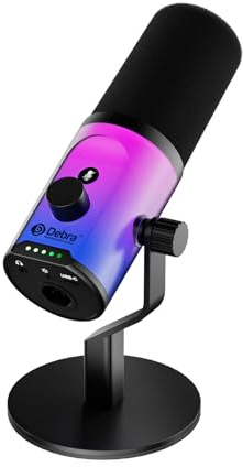 D Debra Micrófono Dinámico XLR/USB-C para Streaming, Podcast y Grabación, Micrófono Cardioide 192kHz/24Bit con Botón Silencio Táctil, Control de Gain y Jack Auriculares para PC y Smartphone