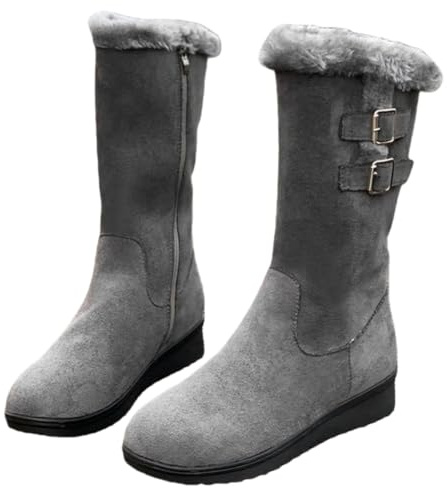 Stivaletti con tacco basso con tacco grosso antiscivolo da passeggio punta rotonda impermeabili comodi stivali da trekking in gomma impermeabile suola piegata cucita, Grigio, 35 EU