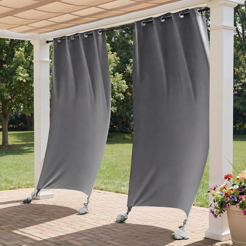 PONY DANCE Cortinas Opacas Impermeable Exterior Terraza, Cortinas Contravientos para Balcon/Jardin/Pergolas con Ojales y Bolsas de Peso 2 Piezas,132x213cm(AnxAl),Gris