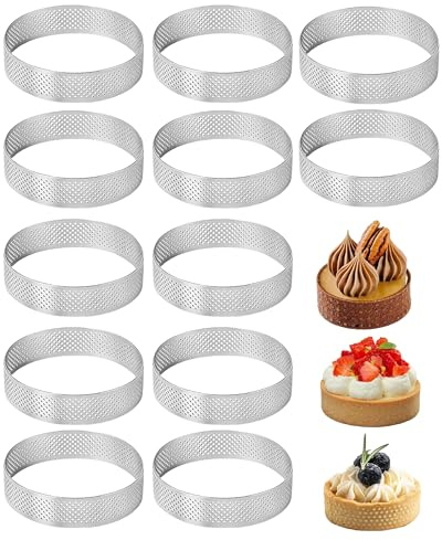 Thapncow 12 Aros Redondos para Postre, Tartas de Acero Inoxidable 430, Anillo Perforado para Tarta, Anillos de repostería de Acero Inoxidable de 6 cm, Anillo para Tartas, Moldes para Tartas Pasteles