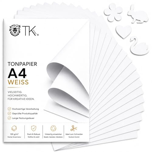 100 x blad A4 Tonpapier - 220 g/m² papper - Tonkarton Hobbypapper & Pysselkarton för hantverk & design - Vitt papper (100x Tonpapier vitt)