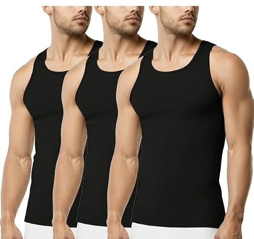 Pack of 3 Men's Vest 100% Cotton Classic Slim Fit Summer Undershirt – Adults Sleeveless Gym Training Tank Tops Plus Size UK Black 2XL