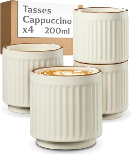 Cosumy Cappuccinokoppar Set om 4 Beige - Keramik Kaffekoppar 200 ml