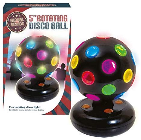 Global Gizmos 45860 5” Rotating LED Disco Ball/Battery Operated/Multi-Coloured Lights/Great for Parties/Black