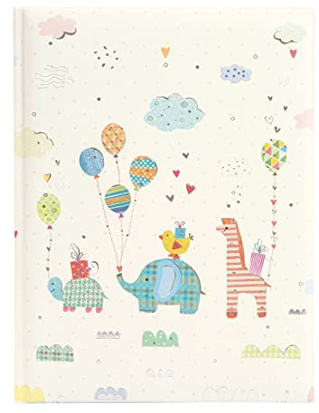 goldbuch 11 469 Babytagebuch Animal Parade, Babybuch 21 x 28 x 1 cm, Baby Album 44 illustrierte Seiten, Tagebuch Einband Kunstdruck mit Silberprägung, Babyalbum für Mädchen und Jungen, Fotobuch Weiß