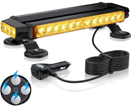 eSynic 12/24V Magnetic Flashing Beacon Lights 30 LEDs IP65 Waterproof Amber Roof Beacons 36.5cm/14.4 Inch Flashing Strobe Emergency Light Bar with 7 Flash Modes for Vehicles Car Truck etc