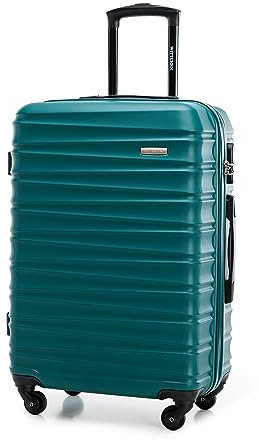 WITTCHEN Reisekoffer Rollkoffer Trolley Mittlerer Koffer Reisekoffer Hartschale aus ABS Mittelgroßkoffer mit 4 Spinner-Rollen Zahlenschloss Teleskopgriff Groove Line Größe M grün
