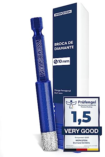 WERKSTEIN® Fliesenbohrer mit Diamantbohrkronen [10mm] - Diamantbohrer für Fliesen & Feinsteinzeug - Robuster Fliesenbohrer mit Sechskantschaft - Bohrer für Granit, Keramik & Naturstein