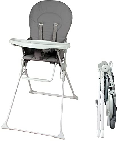 Bambisol Chaise Haute Bébé Pliable - Ultra Compacte et Légère (4,7kg) - Tablette Amovible Réglable - Pliable Facile - Nettoyage Facile - Sécuritaire - Bébé jusqu'à 3 ans et/ou 15 kg - Grise