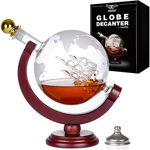 PONPUR Whiskey Globe Decanter, Gifts for Men Dad Him, Anniversary Birthday Gift for Husband Boyfriend Brother Grandpa, Unique Housewarming Presents Whisky Bourbon Decanter, 1000ml