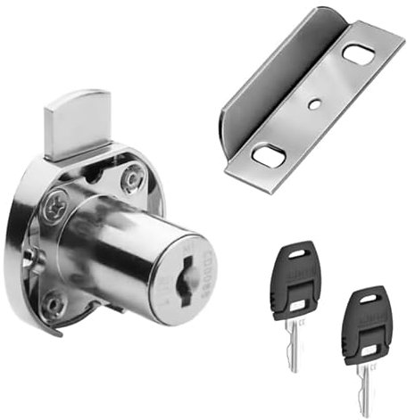 Evotrade Serratura a Cilindro in Zama e Acciaio per Ante, Cassetti e Armadietti Serratura di Sicurezza per Mobili – Corpo 20 mm Ø 16,5 mm (1 Pezzo)