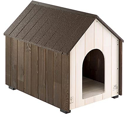 Ferplast KOYA FSC Wooden Dog House - Opening Roof, Sloping, Waterproof & Anti-UV Resin Treatment - Ventilation Grille - Insulating Feet - Finished Door - M, 54.5 x 74.5 xh 66.5 cm