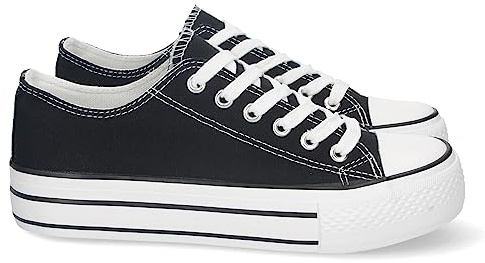 Zapatilla Plana para Mujer, de Doble Suela, Comoda, con Material de Lona, Estilo Bamba Casual, y Cierre de Cordones