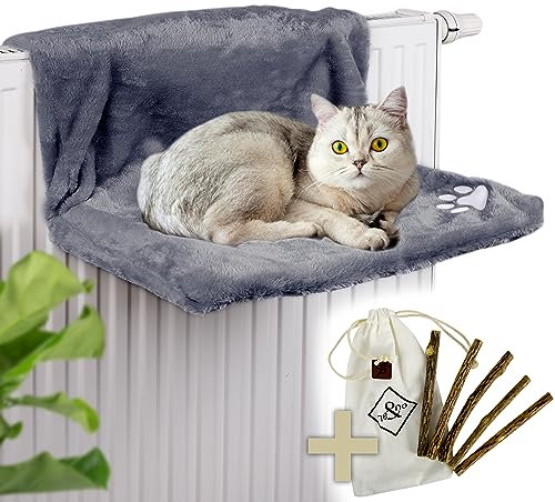 ne&no KATZENBETT FÜR HEIZUNGEN inkl. 5 Matatabi Sticks | KUSCHEL HEIZUNGSBETT | passend für alle Heizkörper | Katzenhängematte für Heizungen, | Schadstoff-frei | mit entfernbarer Einlage (Anthrazit)
