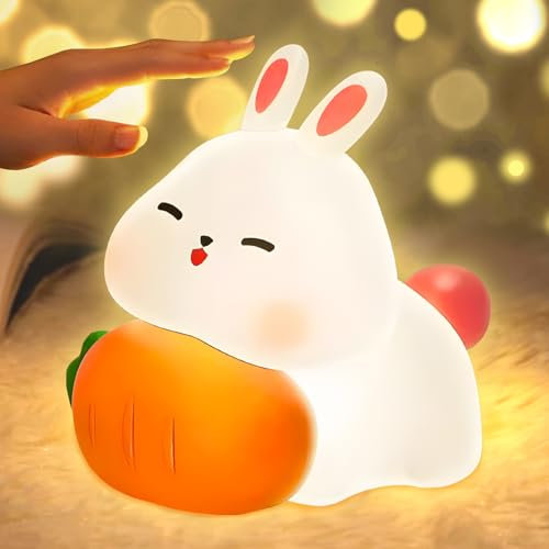 Coniglietto Luce Notturna per Bambini, Coniglietto Lampada Touch Control per Comodino, Ricarica USB e Temporizzazione, Kawaii Silicone Lampada Animale per Camera da Letto, Cameretta, Bambini, Adulti