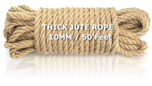 Vanhench Jute String Rope 10mm X 50 Feet, Heavy Duty and Thick Twine Rope for Crafts Projects, Gardening, Bundling, Cat Scratcher Scratching Post Tree Gift Wrapping Arts & Crafts Christmas Decoration