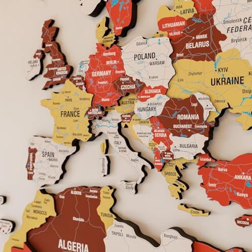 Colorfull Worlds Mappa Del Mondo In Legno Mappa Murale 3D Arte Murale Unica Decorazione Murale Per Appassionati Di Viaggi Decorazione Per Ufficio Terracotta Medium