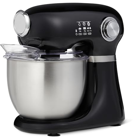 Amazon Basics Küchenmaschine, Knet- und Rührmaschine, 5-l-Schüssel mit 12 Geschwindigkeiten und Puls, 1000 W, Groß, Schwarz