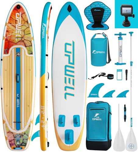 UPWELL 340 x 84 x 15 cm Inflatable Wide Stand Up Paddling Board with Seat, Sup Paddle Boards for Adults and 2 People, Wing