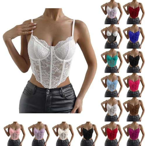 Dam korsett toppar Y2K sexig off axel, korsett axelfri crop top helbröst bustier push up överbust genomskinliga spetstoppar Y2K camisole top underbröst korsett med remmar