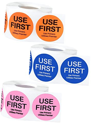 OSALADI Inventaretiketten 3 Rollen Kleines Rundes Klebeetikett Leuchtende Farben Robuste Lebensmittelaufkleber Use First Für Küchenlager Restaurant Lebensmittelaufbewahrung