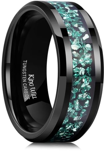 King Will Fede nuziale da uomo in carburo di tungsteno, 6 mm, 8 mm, nero/argento, con intarsi a frammenti, bordo smussato, T 1/2(62.08mm), Carburo di tungsteno, Nessuna pietra preziosa