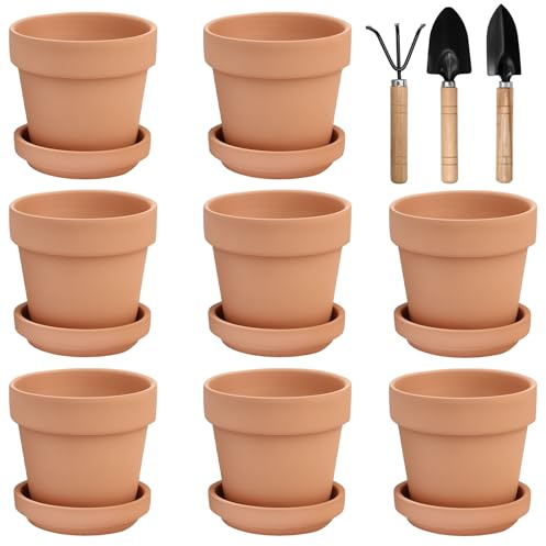 Hoypeyfiy Lot de 8 mini pots en terre cuite - 8 x 8 cm - Avec soucoupe et trou de drainage - Pour travaux botaniques, cadeaux de mariage