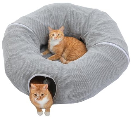 PAWZ Road Túnel de peluche para gatos, túnel de conejo, juguete para gatos, 2 en 1, forma circular, túnel para gatos y cama para gatos, diámetro de 85 cm, color gris